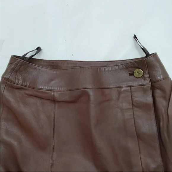 New CHANEL Brown Lambskin and Silk Wrap Skirt - Picture 4 of 11
